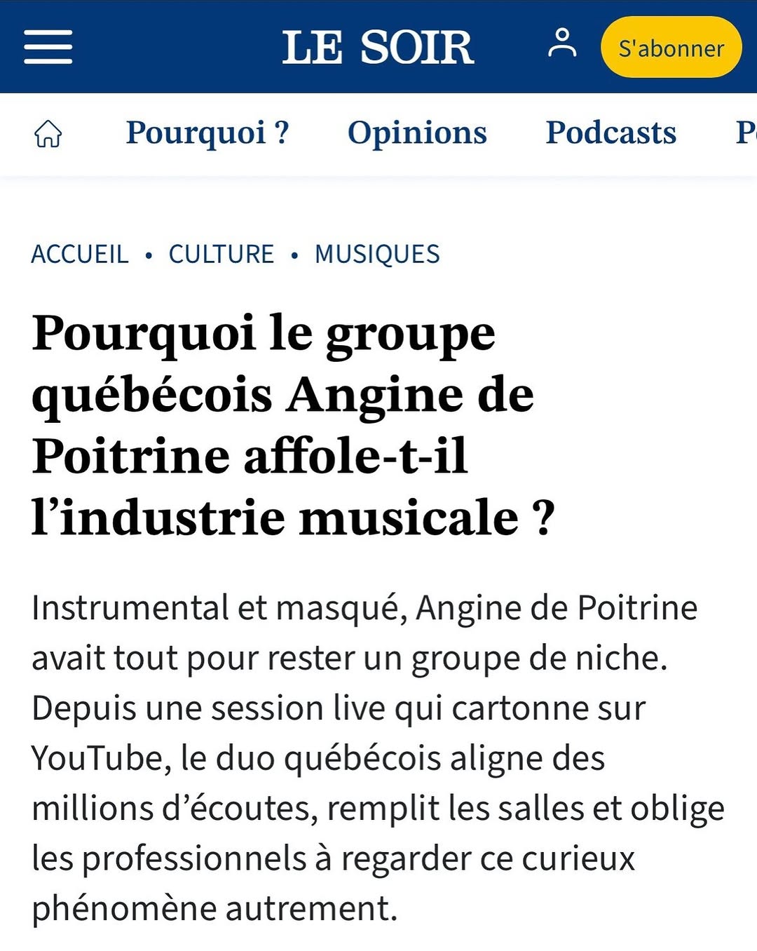 🔎Dans Le Soir, Emily Gonneau éclaire le phénomène Angine de Poitrine